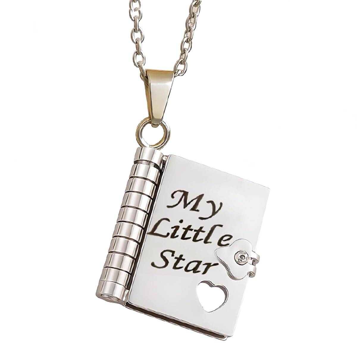 Personalisierte My Little Star Buchkette – Ein Brief An Meine Tochter In Einem Medaillon, Verstellbarer Anhänger Mit Botschaft Im Inneren, Bedeutungsvolles Schmuckgeschenk - soufeelde