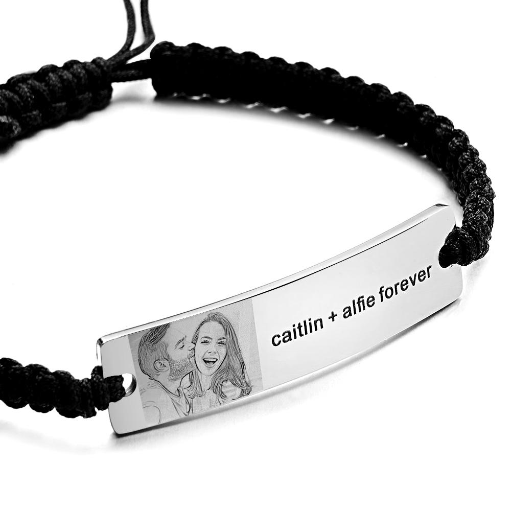 Personalisiertes Bild, Name Oder Text Mit Gravur, Edelstahl-id, Geflochtenes Armband, Schmuck, Valentinstag, Vatertagsgeschenk