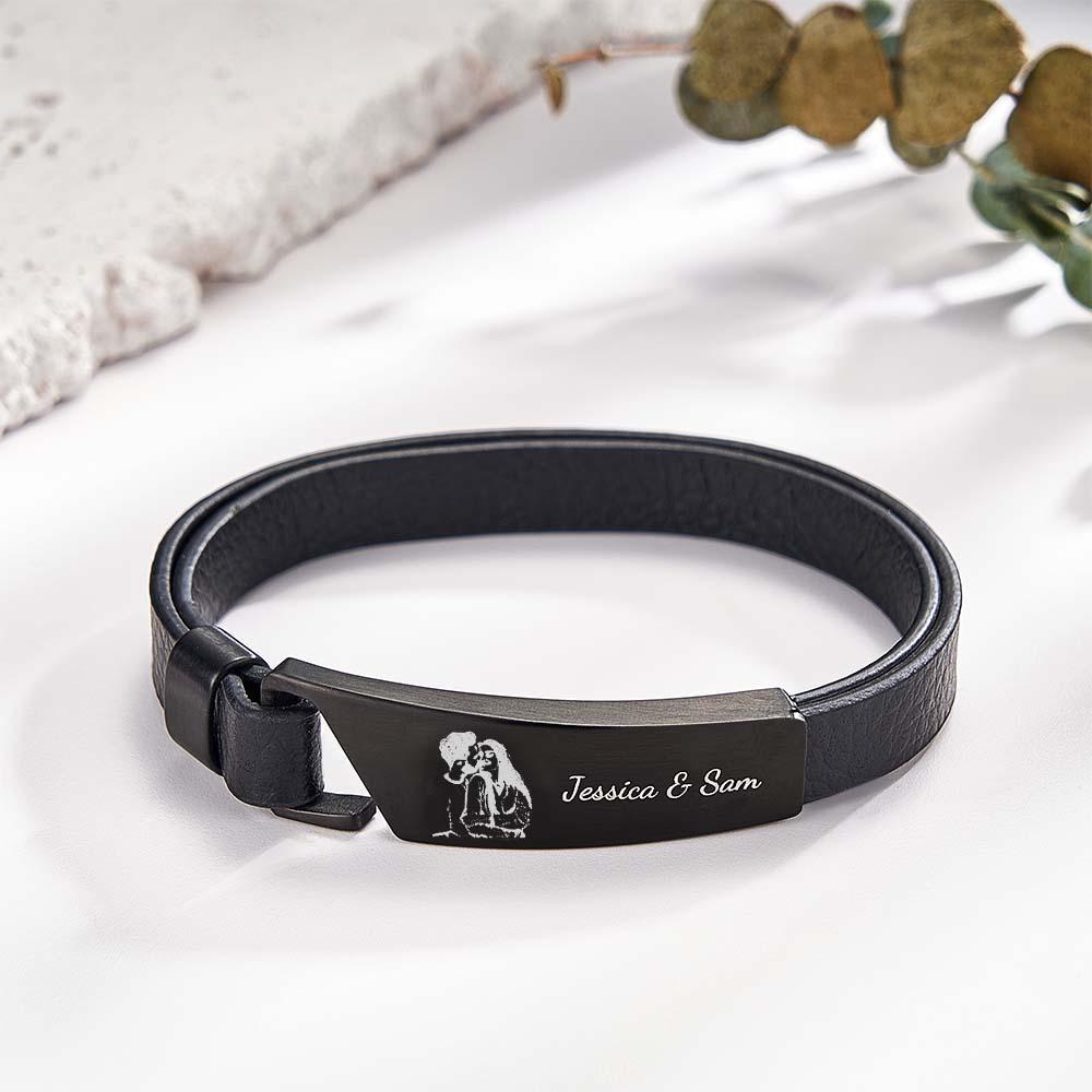 Personalisiertes Foto-lederarmband Mit Text, Einfaches Retro-armband, Geschenk Für Männer - soufeede