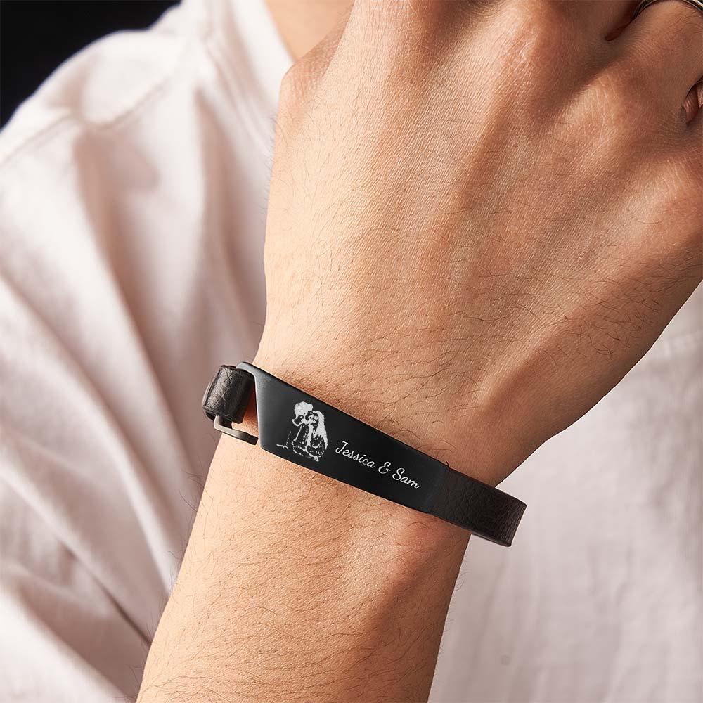 Personalisiertes Foto-lederarmband Mit Text, Einfaches Retro-armband, Geschenk Für Männer - soufeede