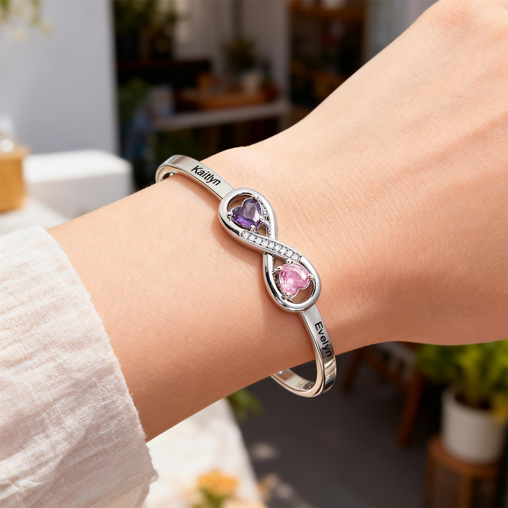Personalisiertes Infinity-geburtssteinarmband, Individuelles Forever-link-armband, Geburtssteinarmband „unendliche Verbindung", Mutter-tochter-armband - soufeelde