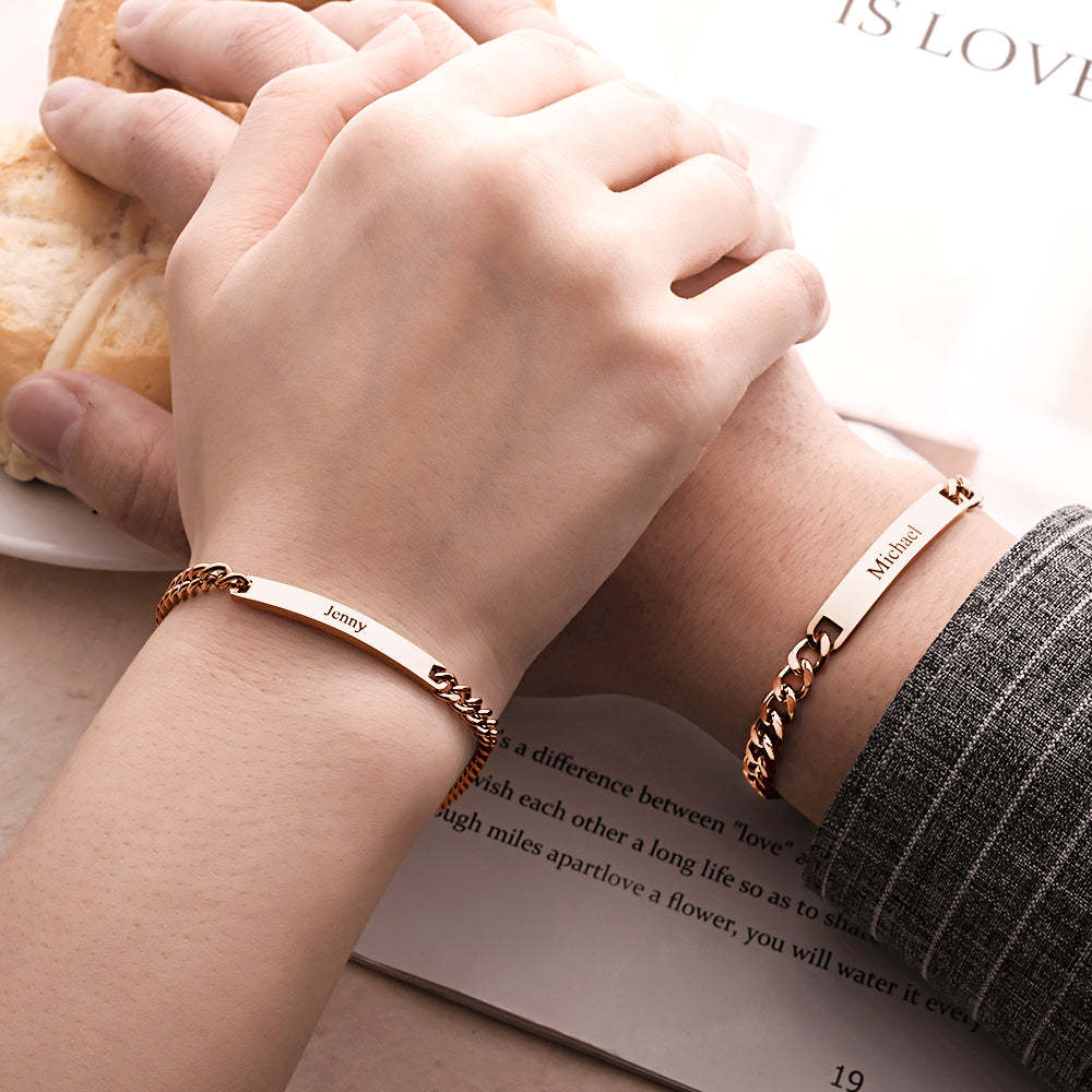 Individuell Graviertes Armband-ketten-set, Personalisiertes Trendiges Armband Für Paare, Valentinstagsgeschenke - soufeede