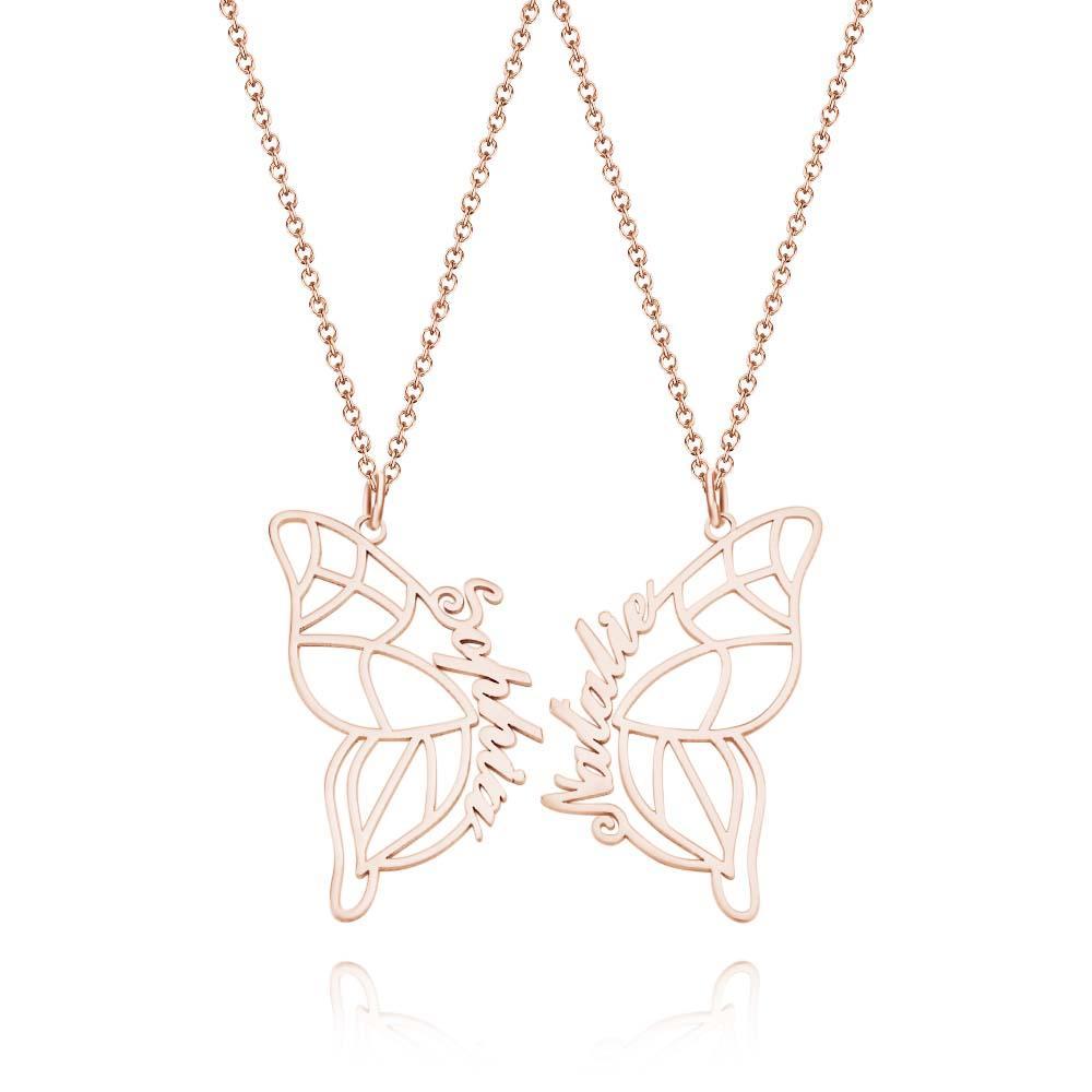 Benutzerdefinierte Zwei Schmetterling Halskette Beste Freunde Set Personalisierte Bff Halskette Für 2 Schmetterling Flügel Freundschaftsgeschenk - soufeede