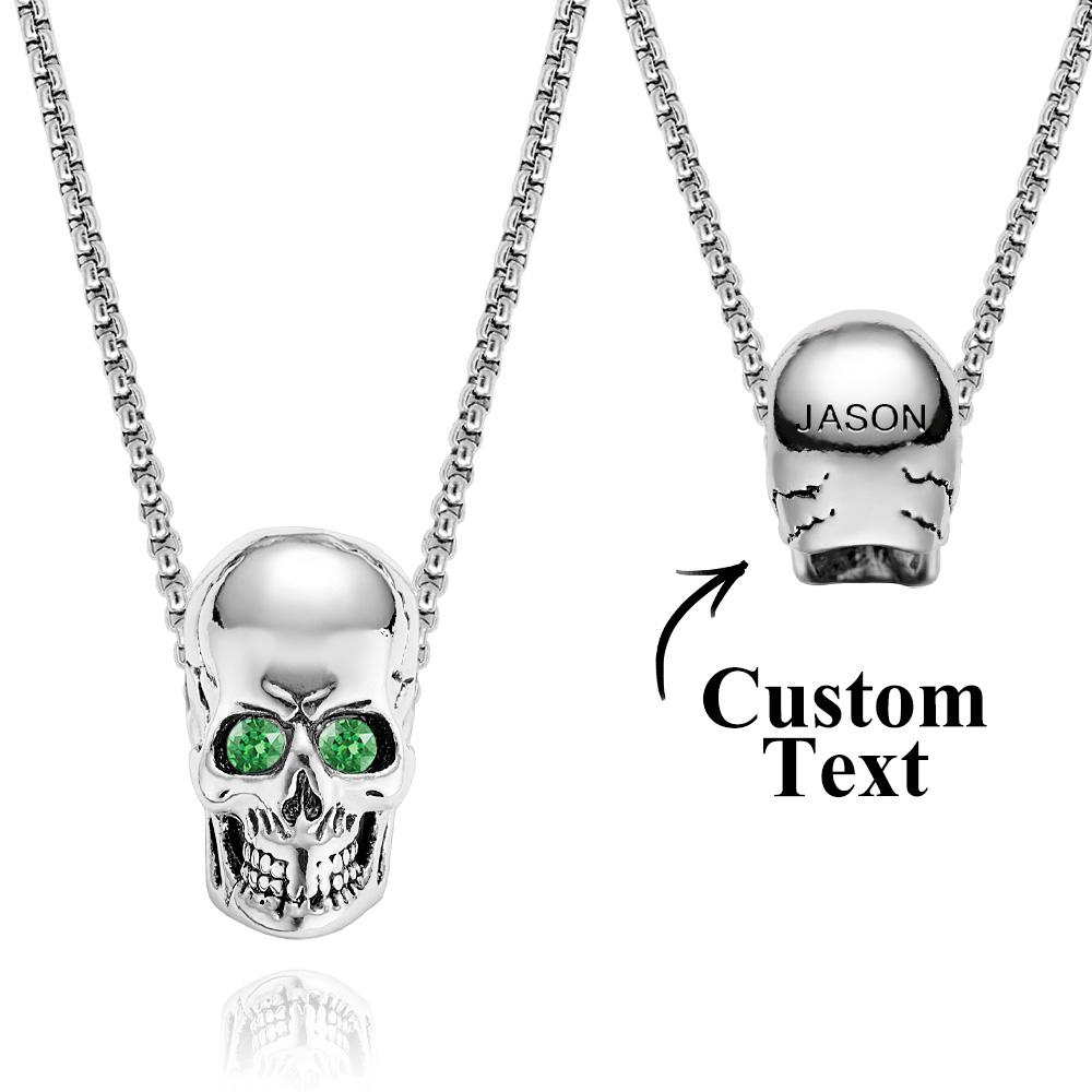 Gravierte Totenkopf-halskette Mit Geburtsstein-augen, Kreative Geschenke Für Halloween - soufeede