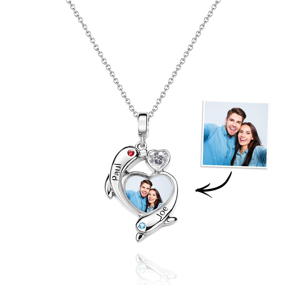 Personalisierte Foto-delphin-geburtsstein-halskette, Valentinstagsgeschenke Für Paare - soufeede