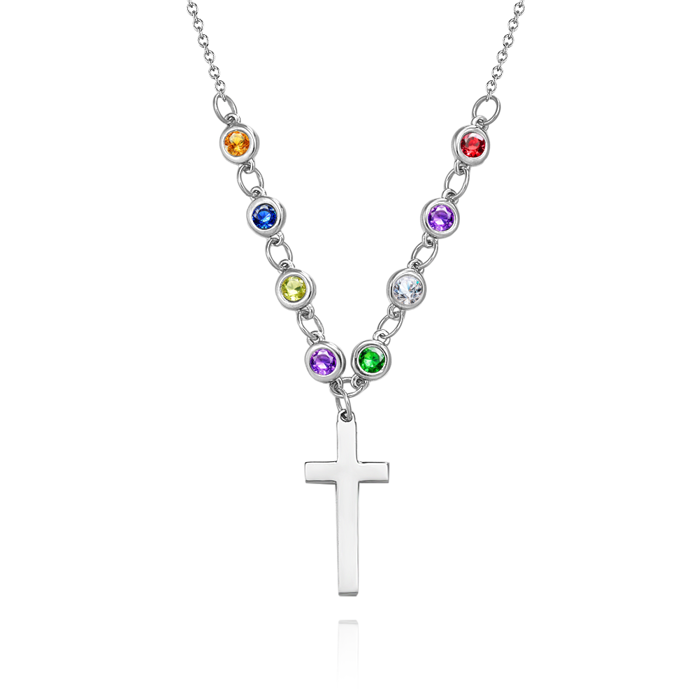 Personalisiertes Kreuz Mit Winziger Geburtsstein-halskette – Stammbaum-halskette