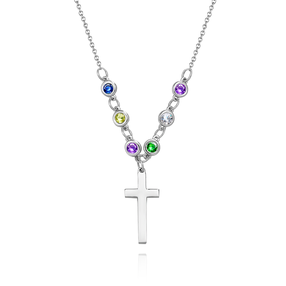 Personalisiertes Kreuz Mit Winziger Geburtsstein-halskette – Stammbaum-halskette