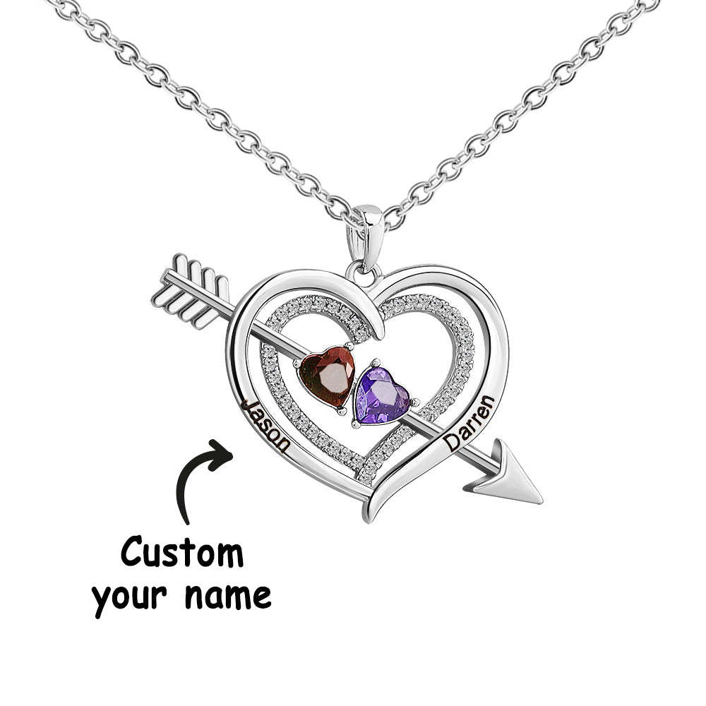 Personalisierte Namens-halskette Mit Geburtsstein, Amor-pfeil-herz-halskette, Gravierte Halskette Für Sie - soufeede