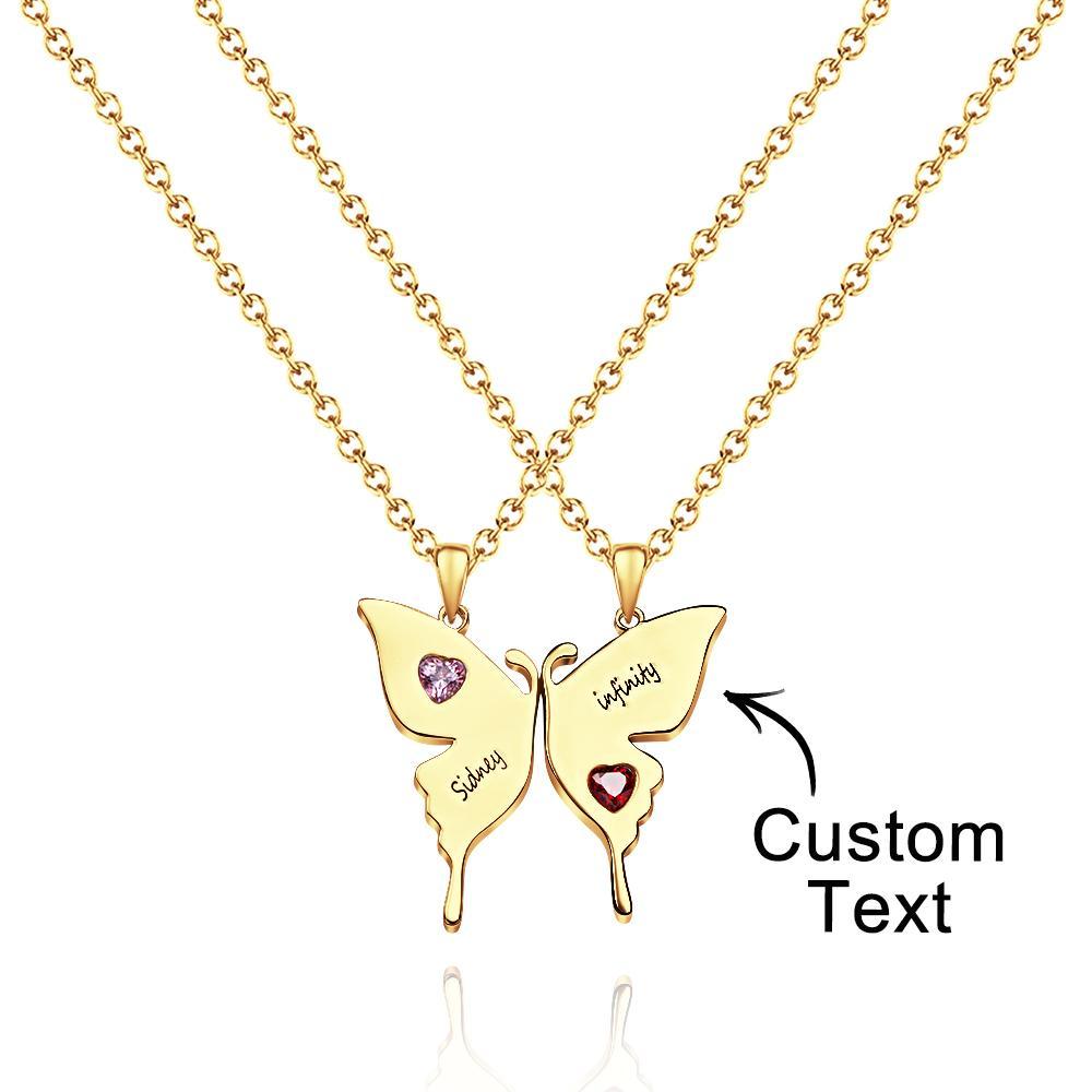 Individuell Gravierte Schmetterlings-halskette Mit Herz-geburtsstein-doppelketten, Kreative Geschenke Für Schwestern - soufeede