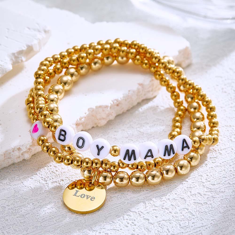 Personalisiertes Namensperlenarmband Herz Stapel Bohemia Stil Geschenk Für Sie - soufeede