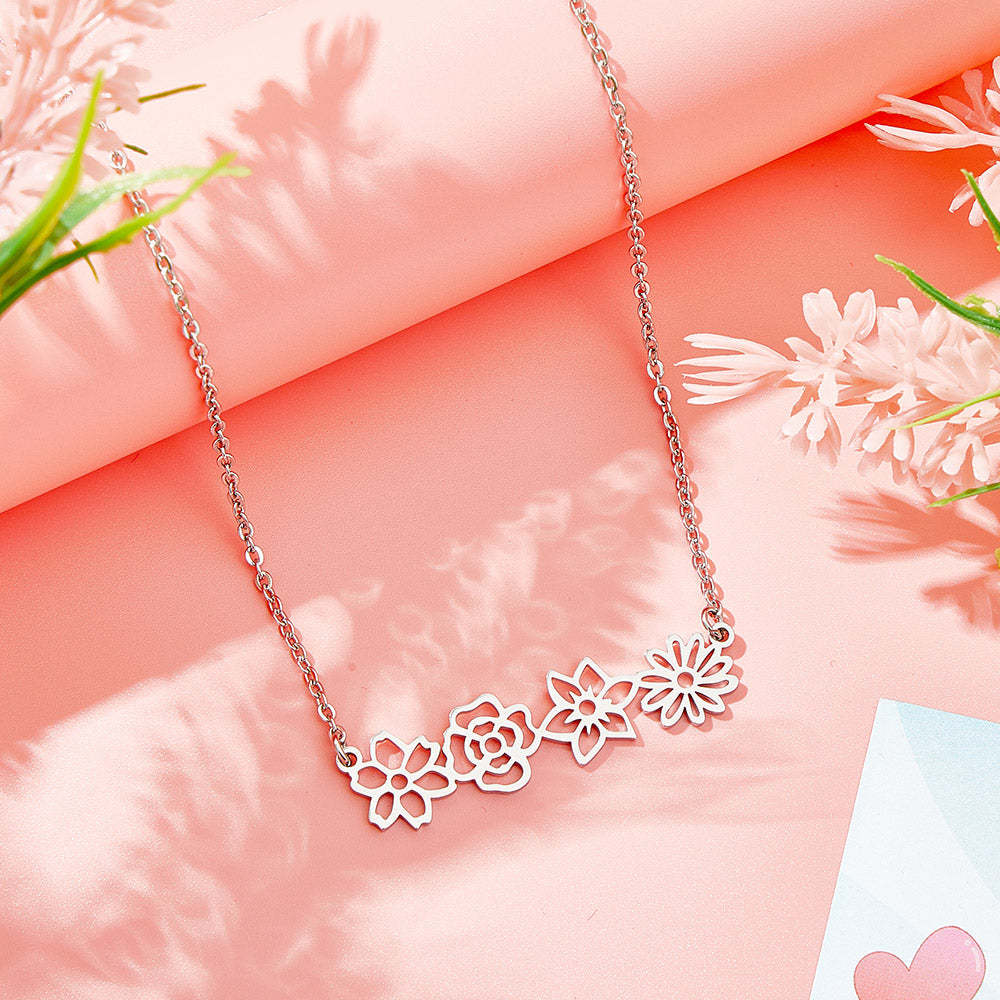 Personalisierte Halskette Mit Mehreren Geburtsblumen, Familien-blumenhalskette, Geschenk Für Mama - soufeede
