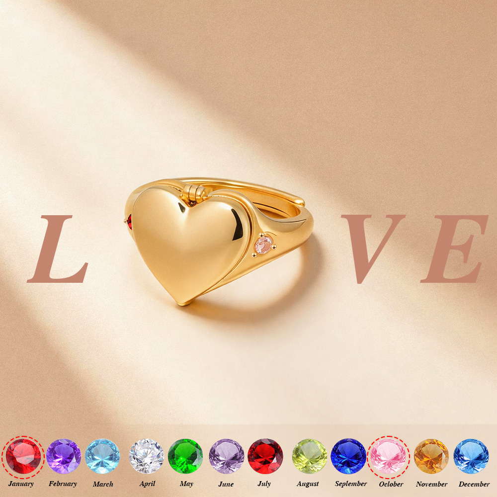 Personalisierter Foto-Herz-Medaillonring Mit Geburtsstein – Personalisiertes, Zierliches Ringgeschenk Für Sie - soufeelde