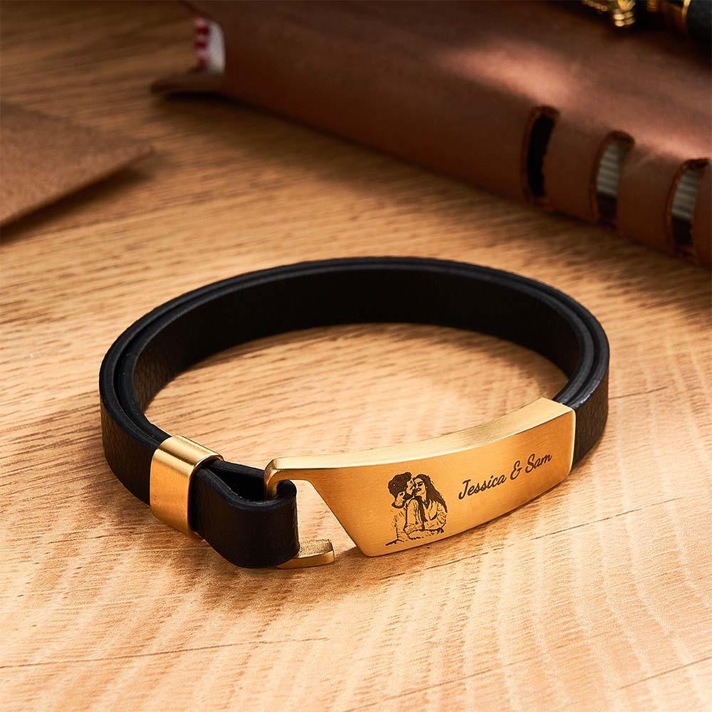 Personalisiertes Foto-lederarmband Mit Text, Einfaches Retro-armband, Geschenk Für Männer - soufeede