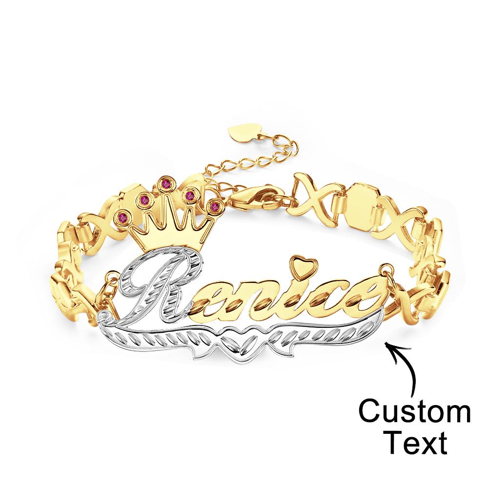 Personalisiertes Hip-hop-namensarmband Mit Krone, Initiale, Rotes Dekor, Kettenarmband, Schmuck, Geschenke Für Männer - soufeede