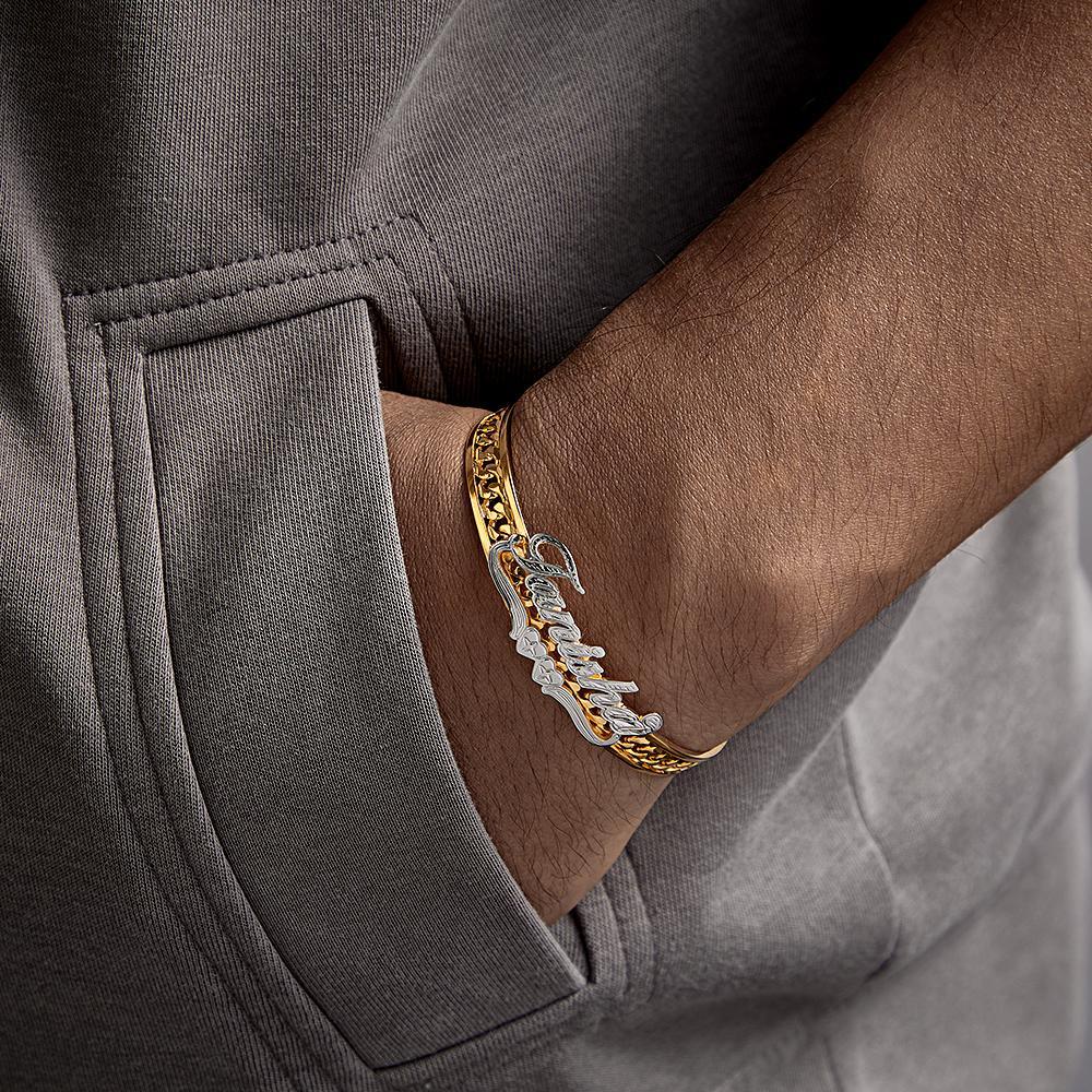 Personalisiertes Hip-hop-namensarmband, Aushöhlen, Verstellbares Armband, Schmuck, Geschenke Für Männer - soufeede
