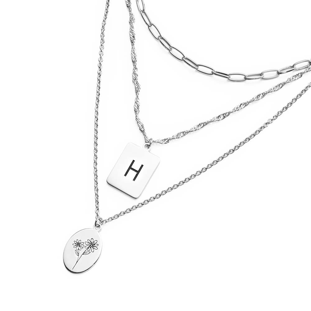 Mehrschichtige Individuelle Buchstaben-blumen-halskette, Personalisierte Halskette, Jahrestagsgeschenke Für Frauen - soufeede