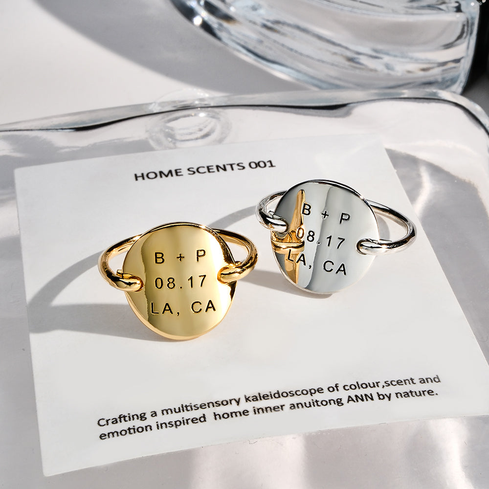 Individuell Gravierter Ovaler Ring, Personalisierter Textring, Geschenk Für Sie - soufeede