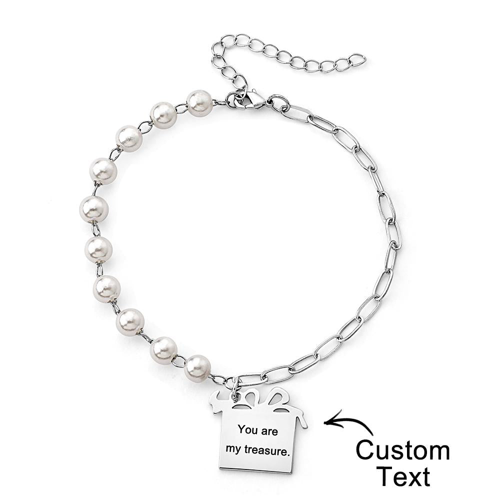 Individuell Graviertes Geschenkbox-armband Mit Weißen Perlen, Modisches Armband, Geschenk Für Sie - soufeede