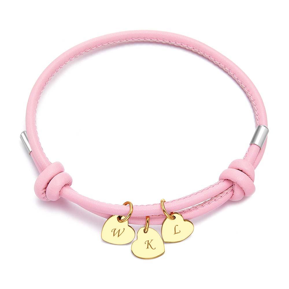 Graviertes Lederarmband Mit Herzanhängern, Exquisites Verstellbares Armband, Geschenke Für Liebhaber - soufeede