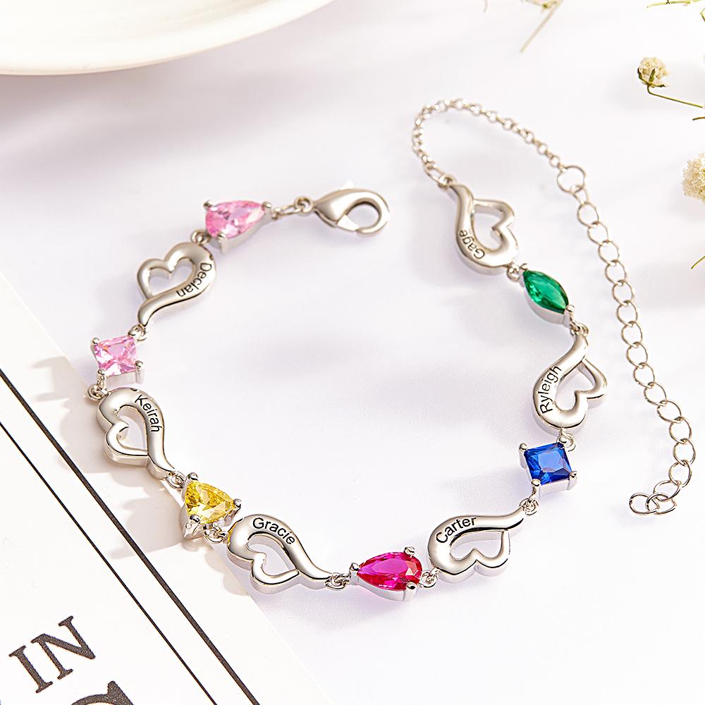 Herz-armband Mit Individuellem Text, Personalisiertes Geburtsstein-armband, Andenken-schmuck - soufeede