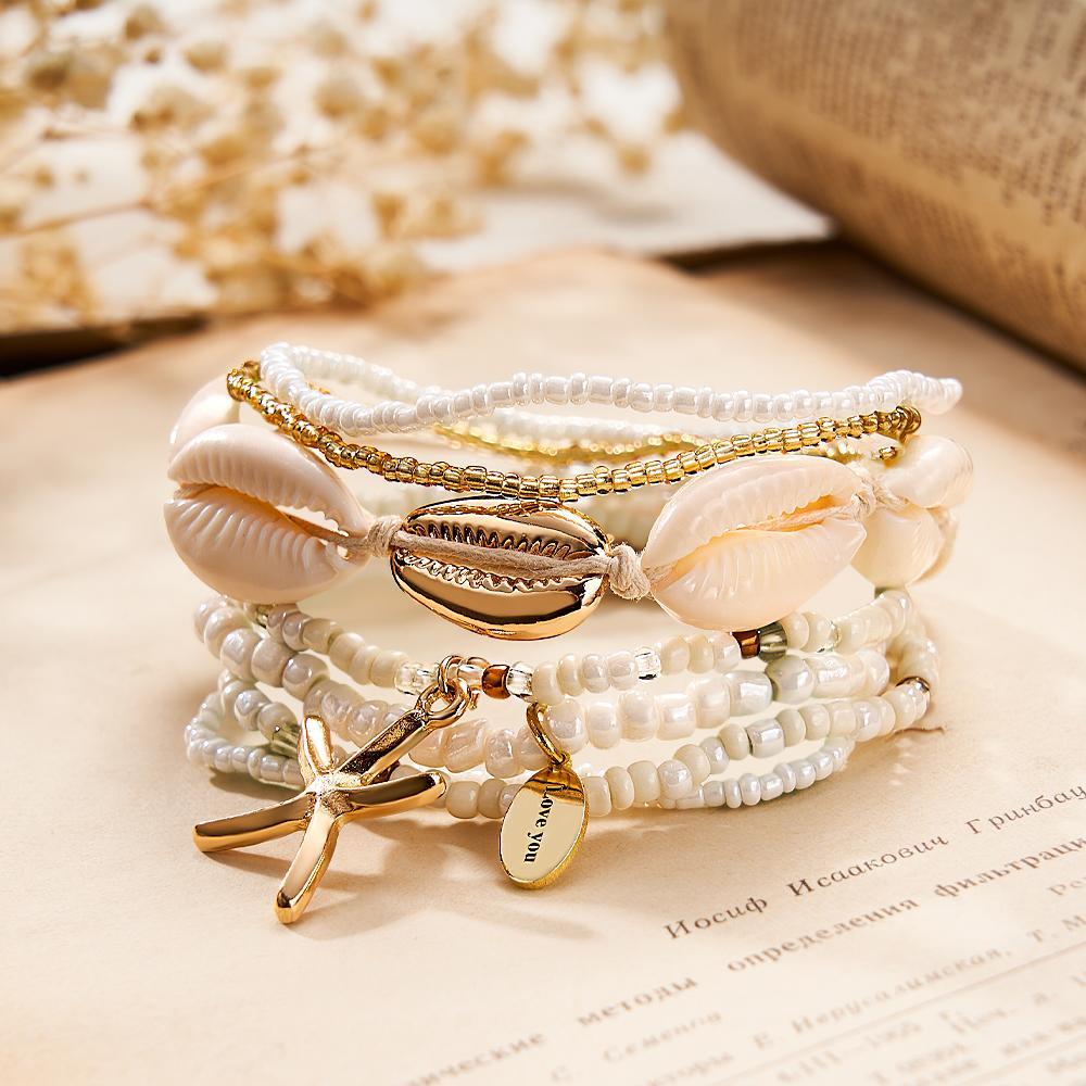 Personalisiertes Namensarmband Strand Muschel Boho Geschenk Für Sie - soufeede