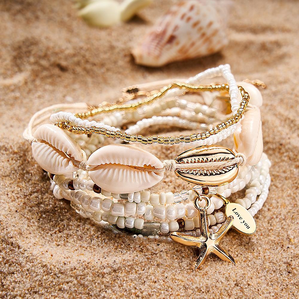 Personalisiertes Namensarmband Strand Muschel Boho Geschenk Für Sie - soufeede