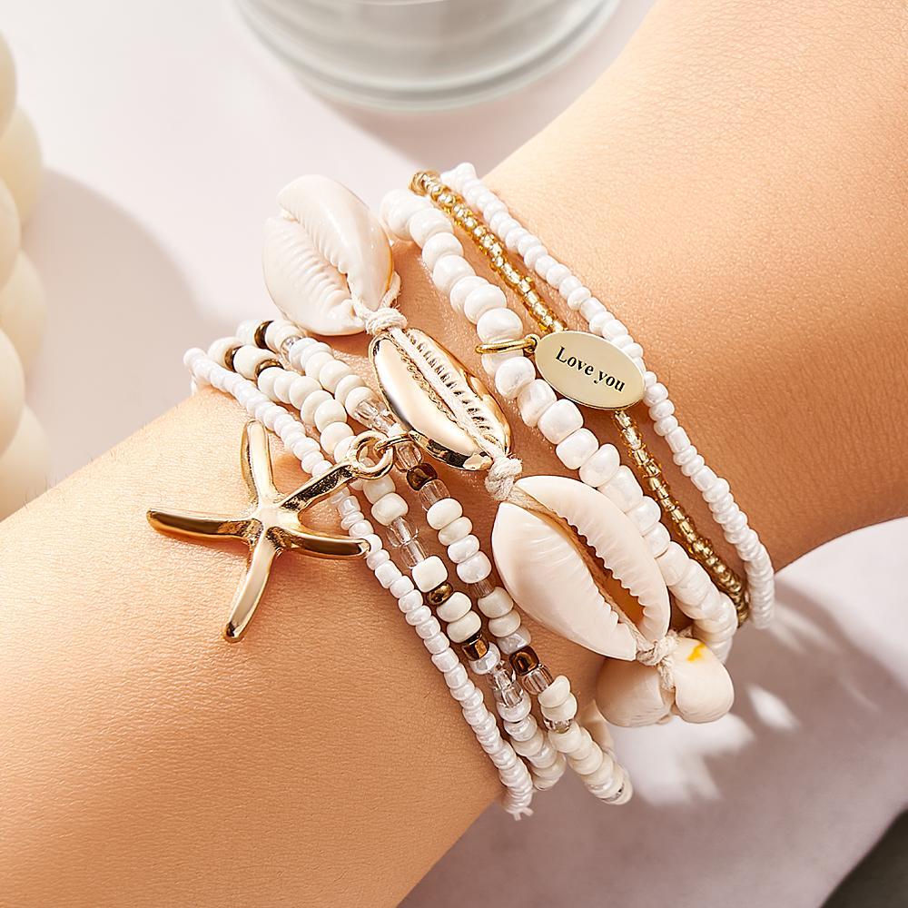 Personalisiertes Namensarmband Strand Muschel Boho Geschenk Für Sie - soufeede