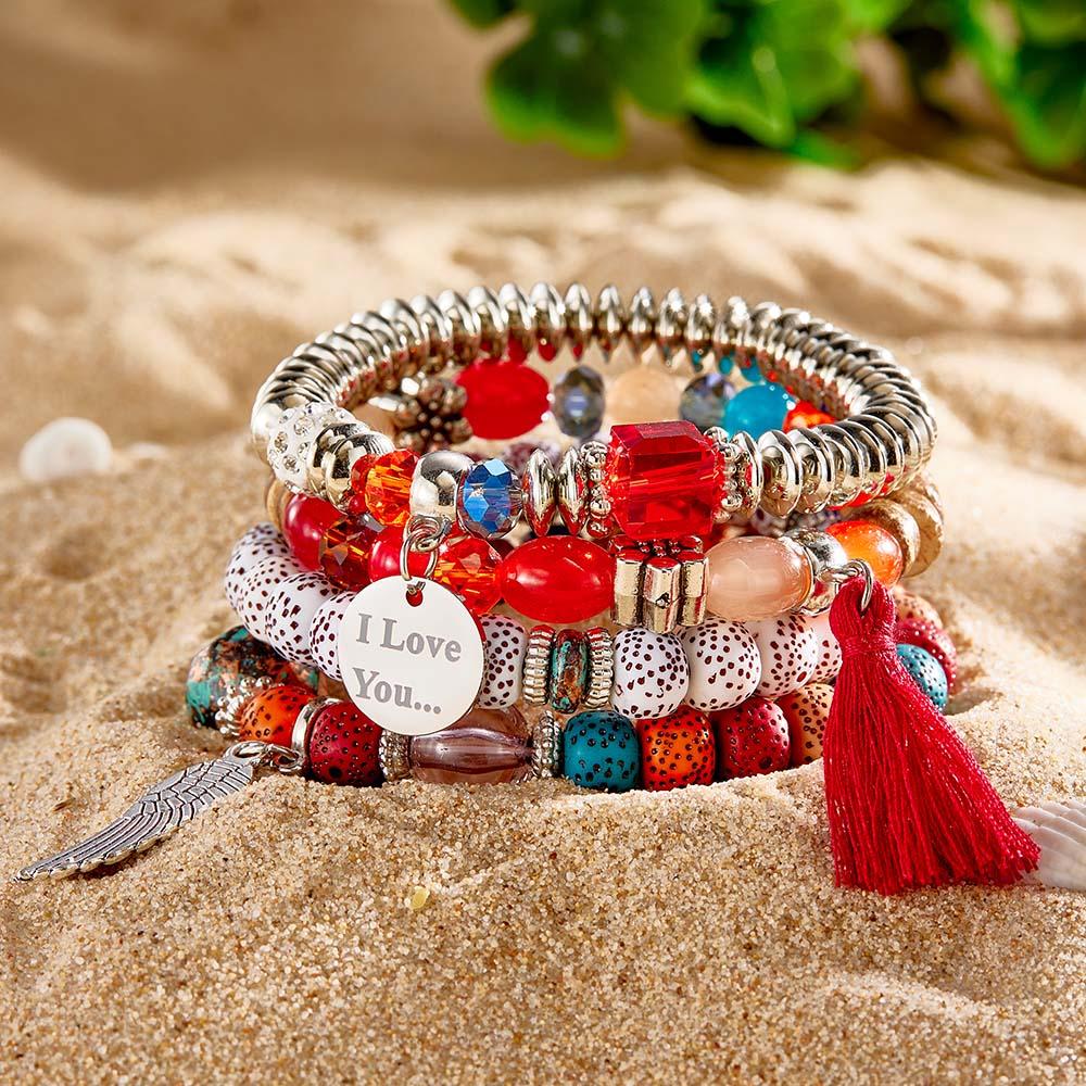 Individuell Gravierte Armbänder Im Böhmen-stil, Perlengeschenke Für Mädchen - soufeede