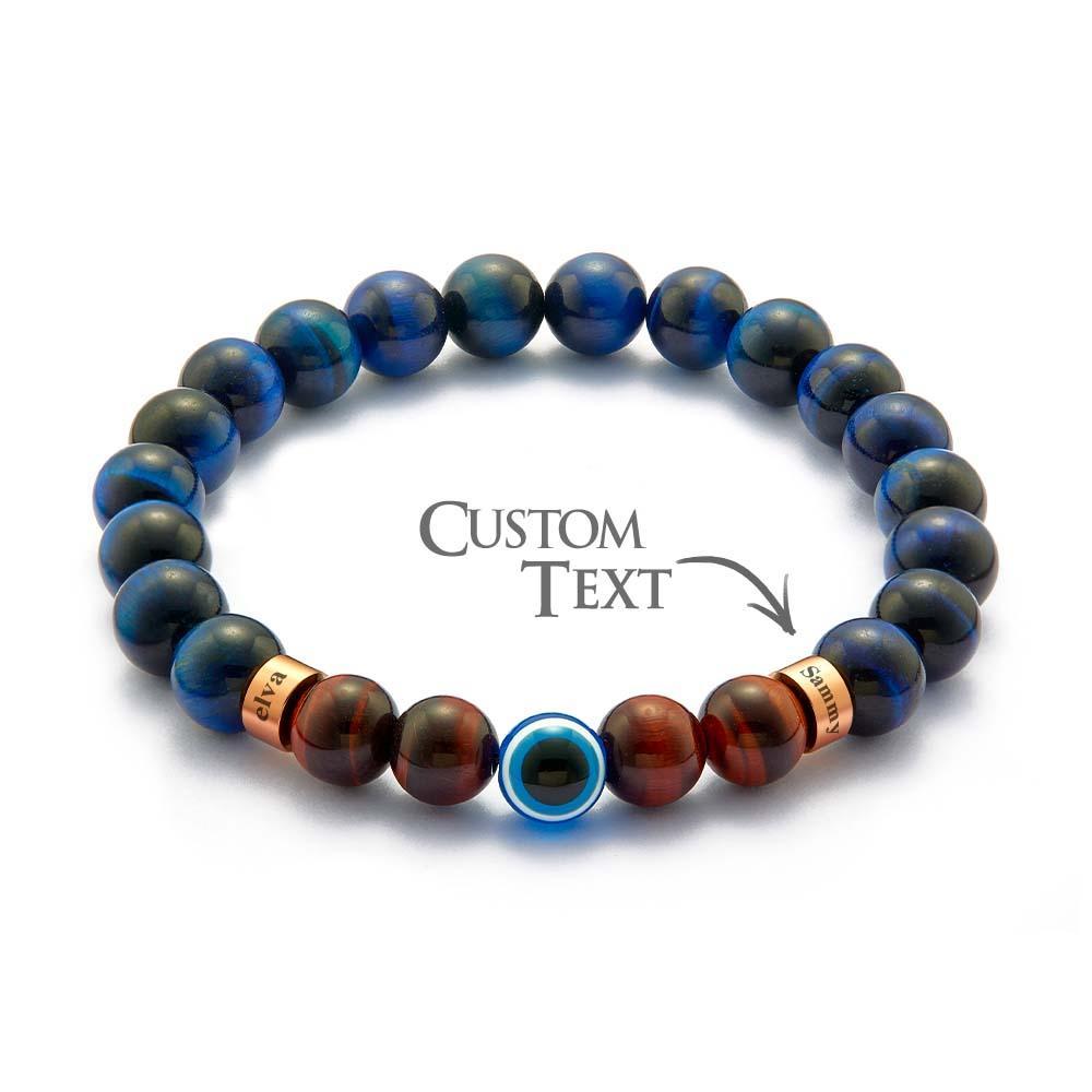 Individuell Graviertes Amulett-armband Mit Bösem Blick, Blaues Und Rotes Tigerauge-perlenarmband Für Männer - soufeede