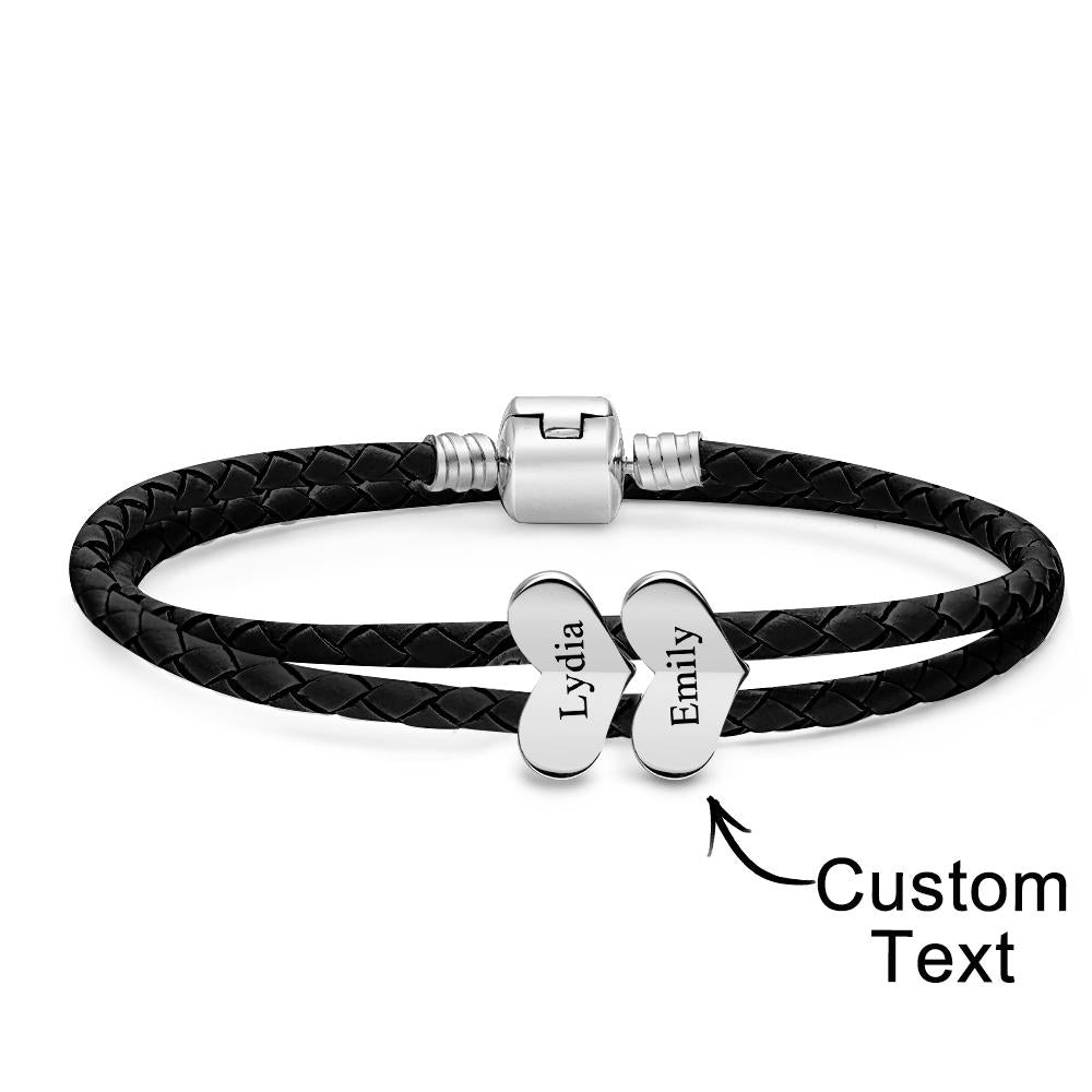 Gravierbares Lederarmband, Individuelle Anzahl Optionaler Herz-accessoires, Schmuckgeschenke Für Sie - soufeede