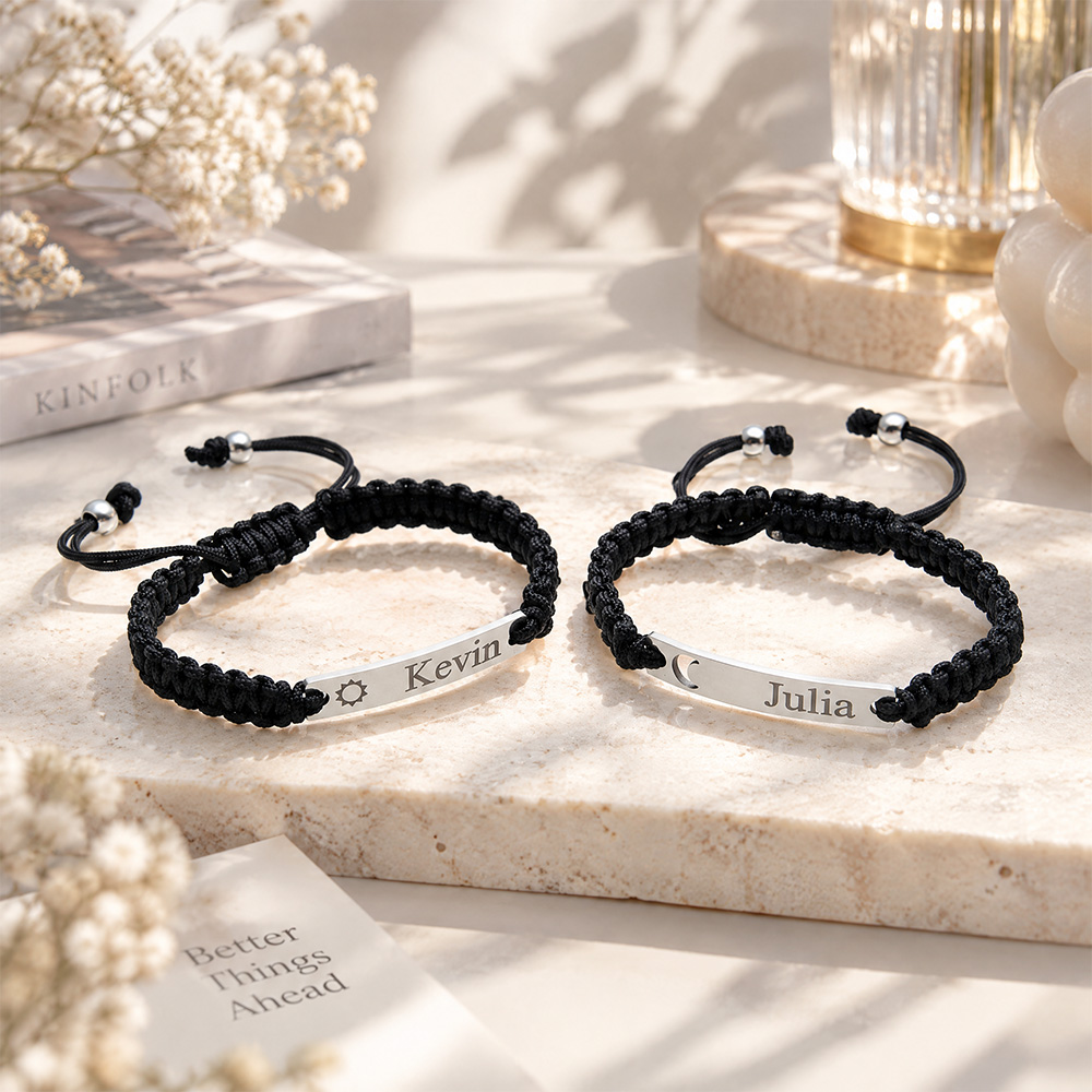 Personalisierte Sonne- Und Mond-Paararmbänder – Individuell Gravierte Gewebte Armbänder Für Paare, Passendes Beziehungsgeschenk - soufeelde