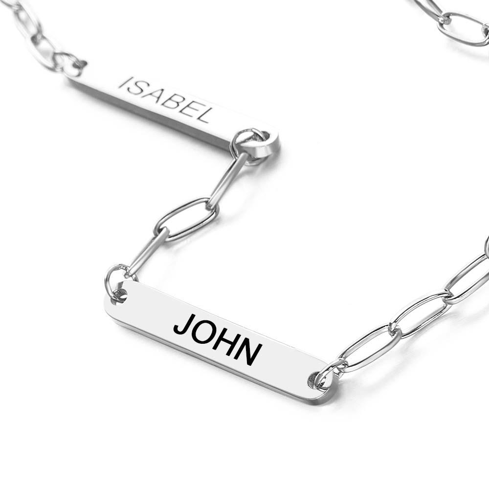 Personalisiertes Mini-namensbalken-armband, Minimalistisches Graviertes Charm-armband Mit Einer Zierlichen Büroklammer-kette, Geschenk Für Neue Mutter - soufeede
