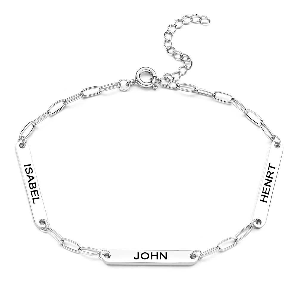 Personalisiertes Mini-namensbalken-armband, Minimalistisches Graviertes Charm-armband Mit Einer Zierlichen Büroklammer-kette, Geschenk Für Neue Mutter - soufeede