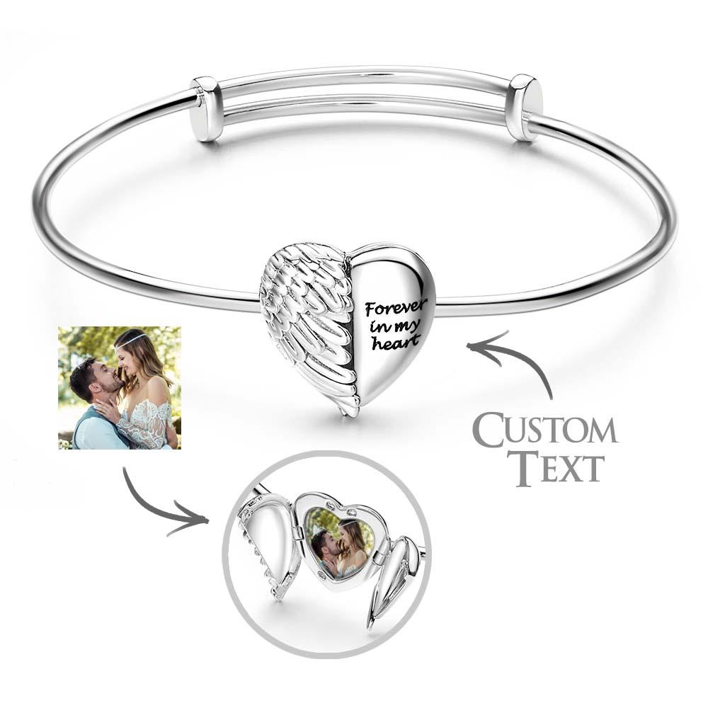 Personalisiertes Foto-liebes-herz-armband Für Frauen, Engelsflügel, Herz-anhänger, Bedeutungsvolles Geschenk Für Sie - soufeede