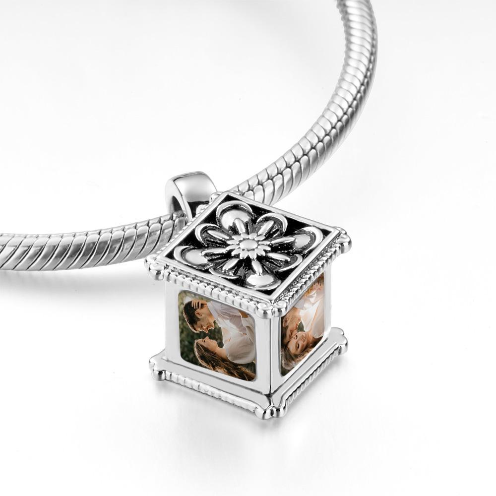 Foto-charm-perle Für 4 Bilder, Individuell Gestaltete Bildperle Mit Vier Seiten, Passend Für Schlangenketten-armbänder, Ideale Geschenke Überhaupt - soufeede