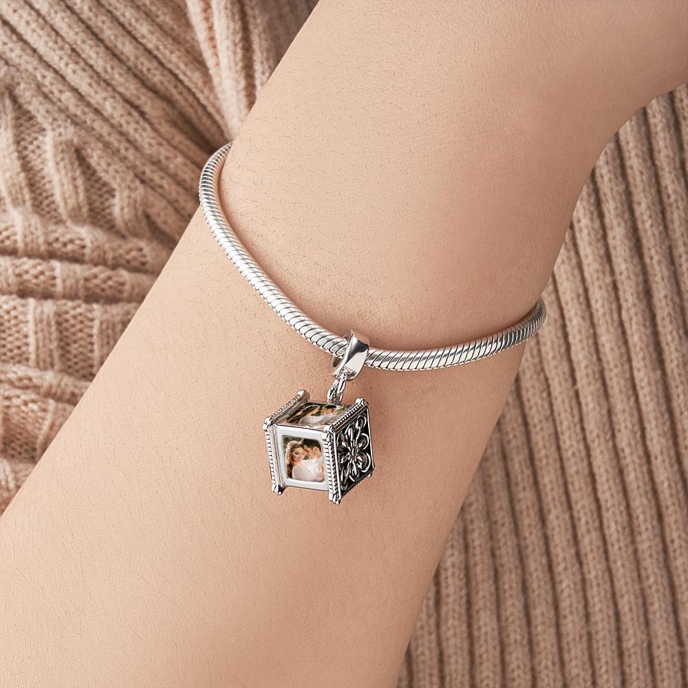 Foto-charm-perle Für 4 Bilder, Individuell Gestaltete Bildperle Mit Vier Seiten, Passend Für Schlangenketten-armbänder, Ideale Geschenke Überhaupt - soufeede