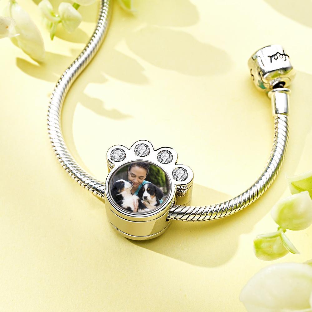 Personalisierter Pfoten-foto-charm Des Armbandes, Individueller Bild-charm, Niedliches Haustier-foto-perle, Passend Für Armband-halskette, Jahrestagsgeschenk - soufeede