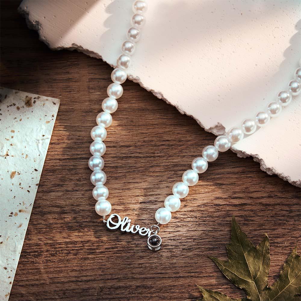 Individuelle Namenskette Mit Projektion, Klassische Perlenkette, Geschenk Für Sie - soufeede