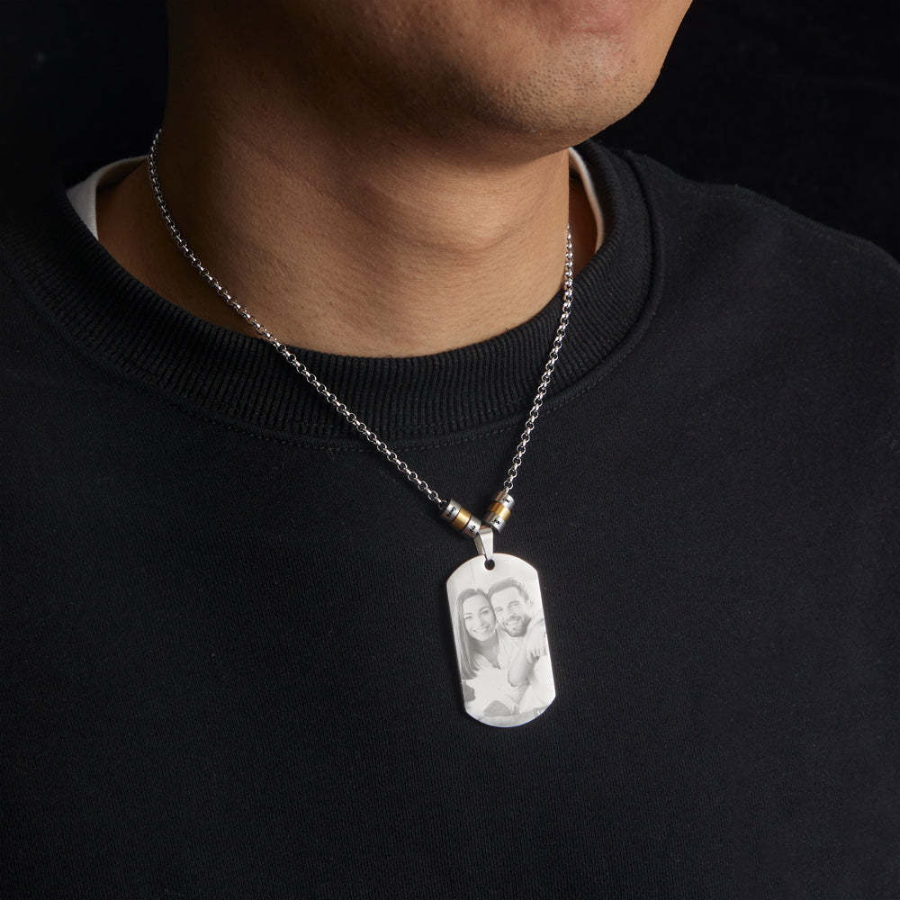 Personalisierte Mondphasen-foto-halskette Mit Gravierten Perlen, Ausgefallene Anhänger-geschenke Für Verliebte - soufeede