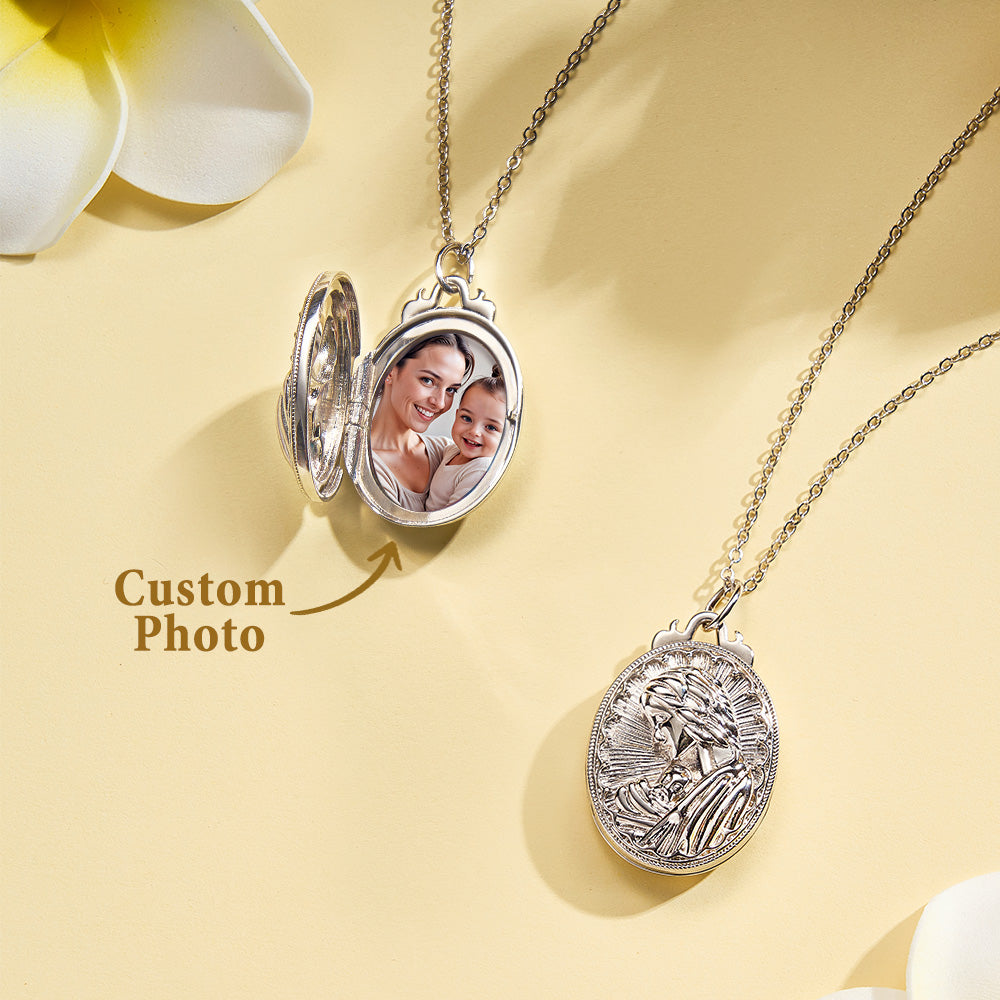 Personalisierte Foto-halskette, Geprägtes Kubisches Medaillon, Geburtstagsgeschenk Für Mama - soufeelde