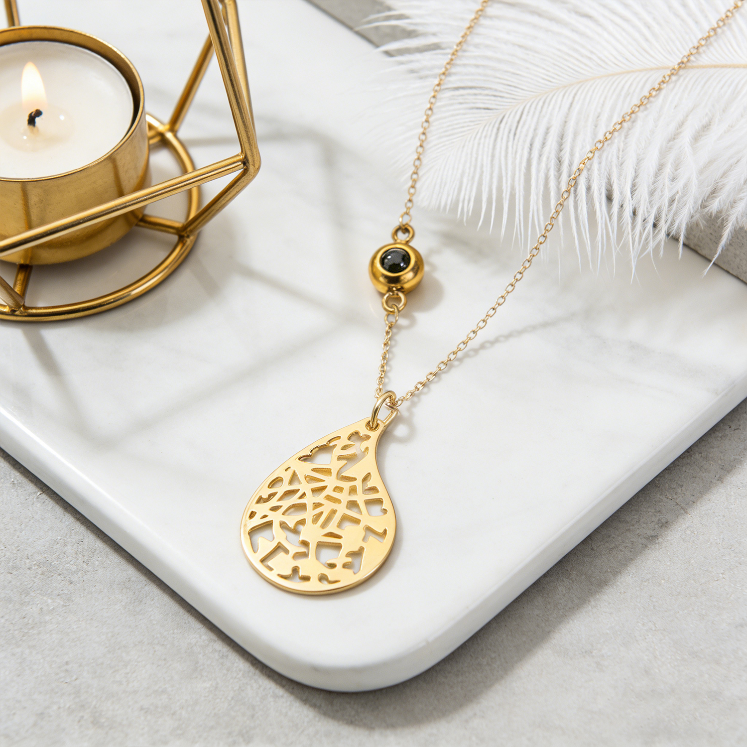 Personalisierte Halskette „threads Of Life" Mit Großer Wassertropfen-karte – Geschenk Für Sie Zum Jahrestag - soufeelde