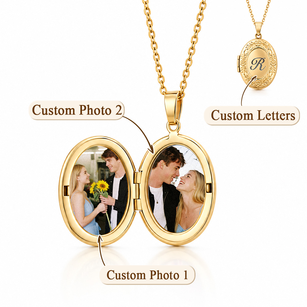Personalisierte Erste Foto-Medaillon-Halskette, Individuell Gravierter Buchstabe, Ovales Bild-Medaillon, Vintage-Andenken, Erinnerungsschmuck, Geschenk Für Frauen