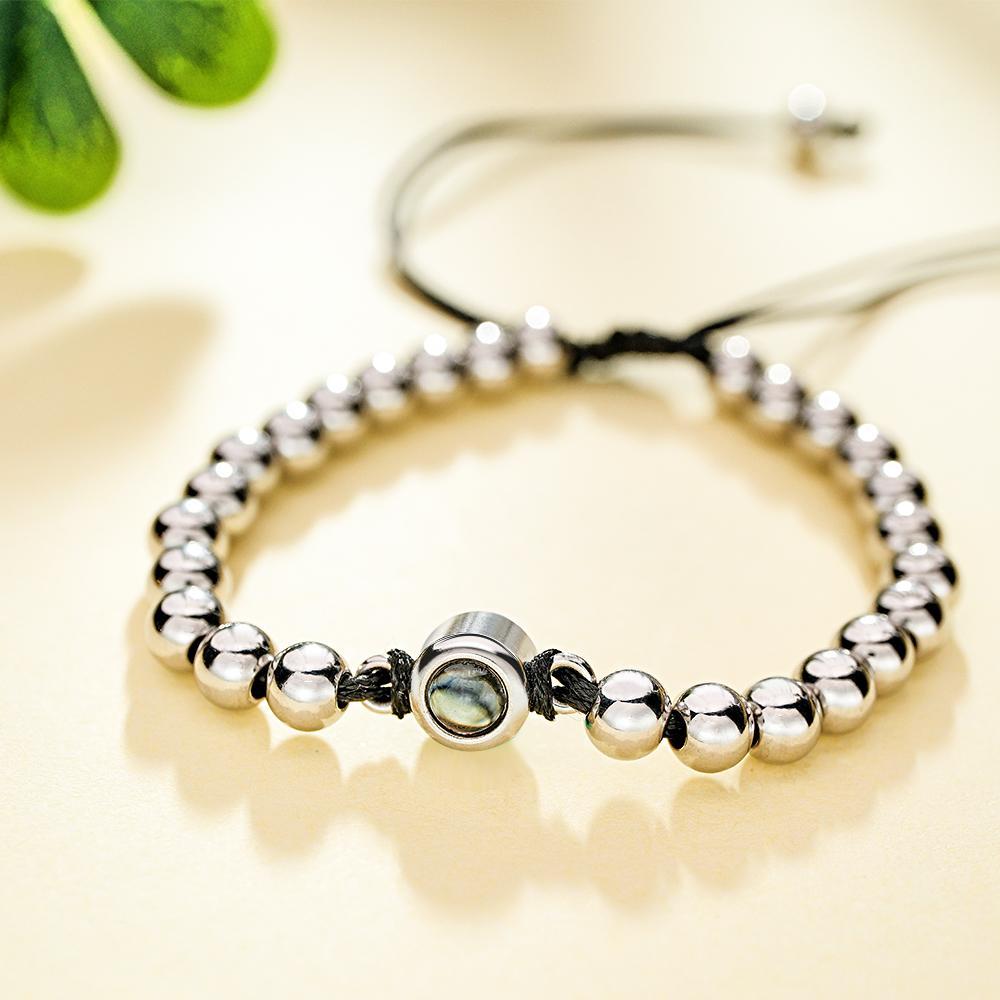 Personalisiertes Fotoprojektionsarmband, Personalisierte Kreisperlen, Verstellbares Armband, Geschenke Für Männer - soufeede