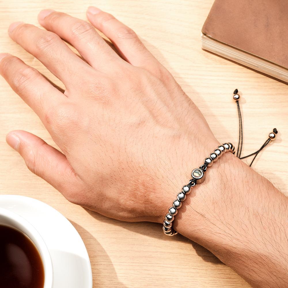Personalisiertes Fotoprojektionsarmband, Personalisierte Kreisperlen, Verstellbares Armband, Geschenke Für Männer - soufeede
