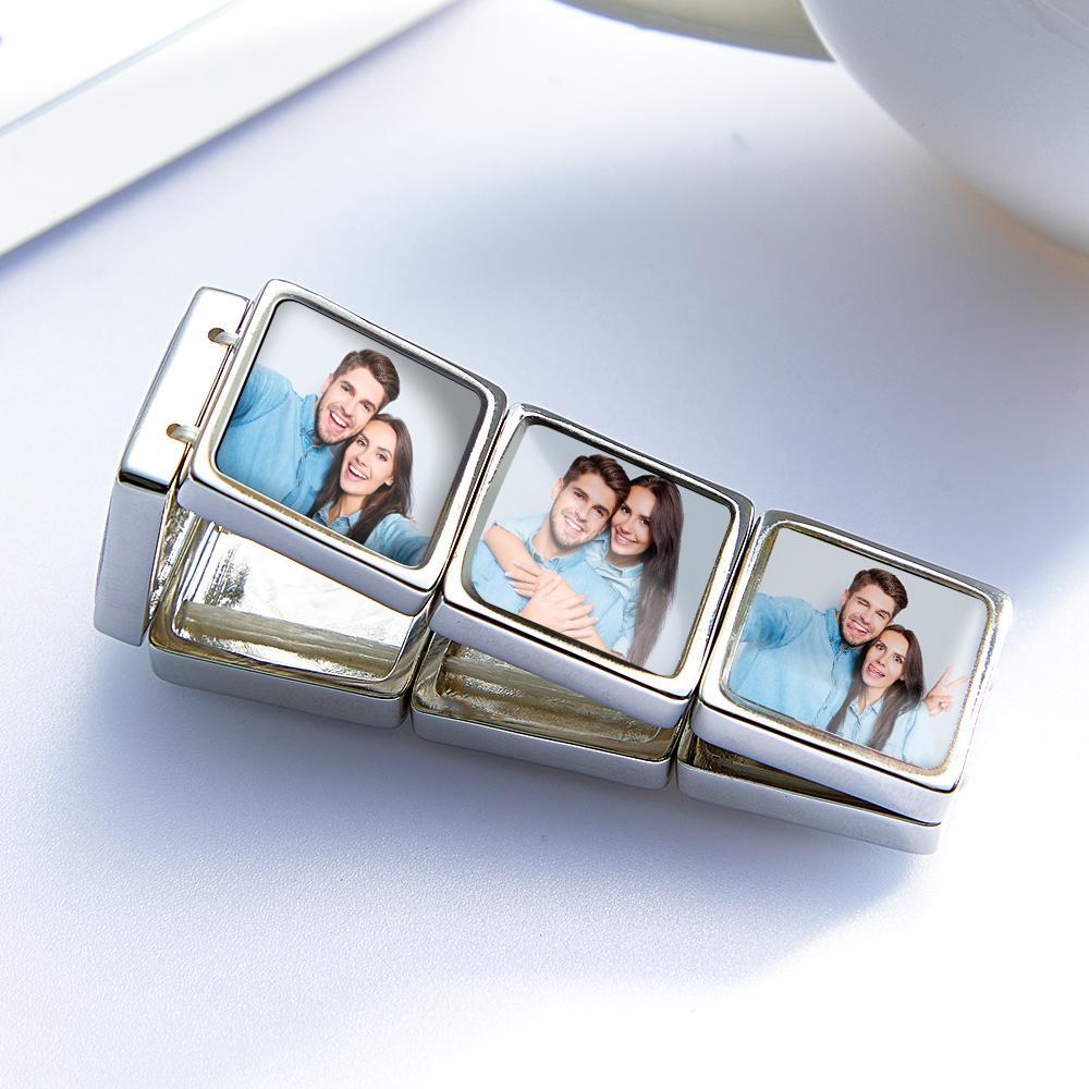 Personalisiertes Fotoarmband, Individuell Graviertes Bild, Quadratisches Stretch-armband Für Männer - soufeede