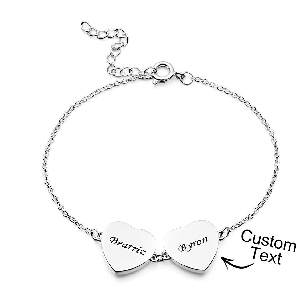 Benutzerdefinierte Fotos Armband Zwei Herzen Verbindungsarmband Für Paare - soufeede