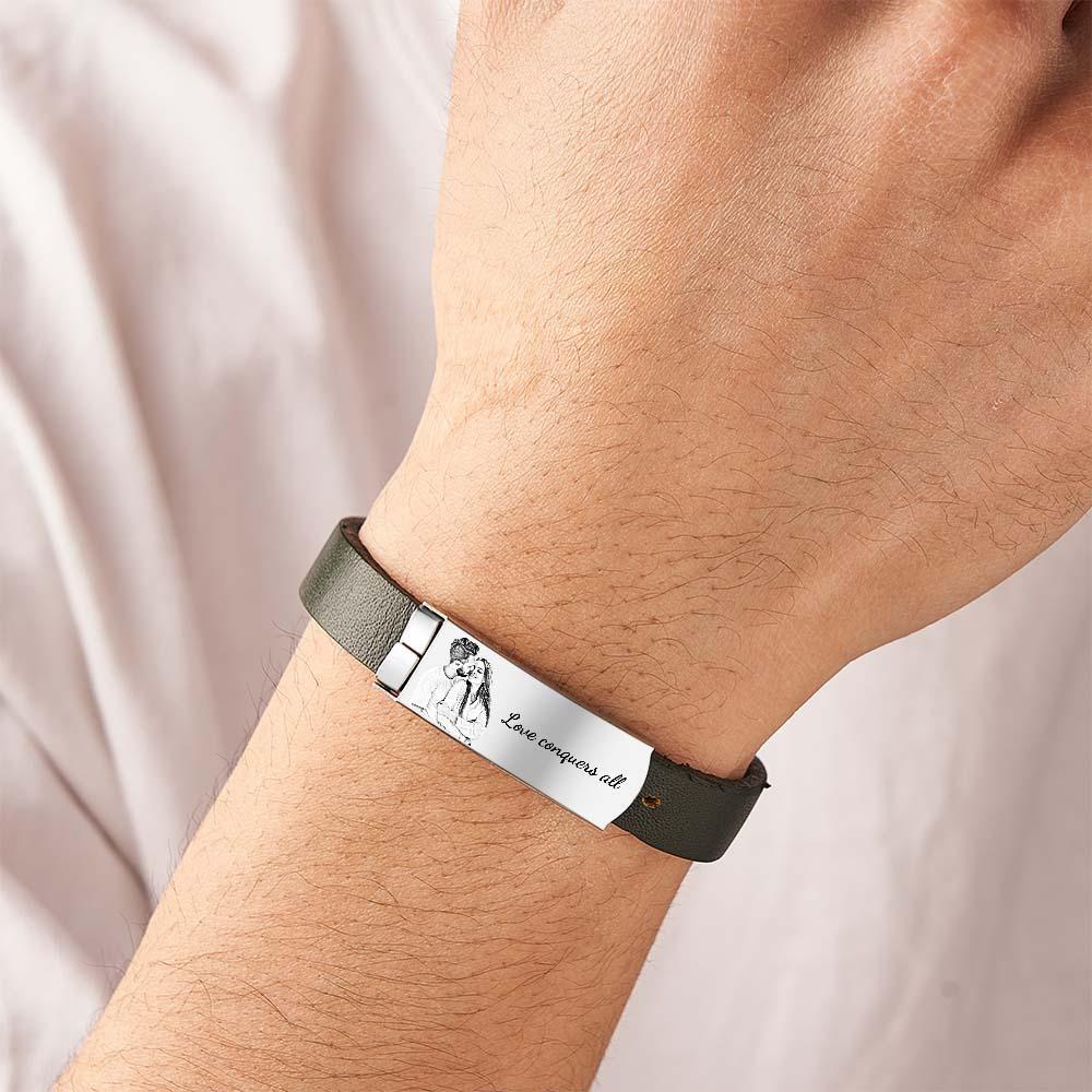 Individuelles Foto-retro-lederarmband Mit Text, Modisches Accessoire Für Männer - soufeede