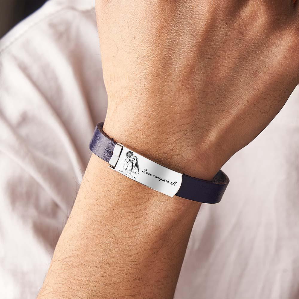 Individuelles Foto-retro-lederarmband Mit Text, Modisches Accessoire Für Männer - soufeede