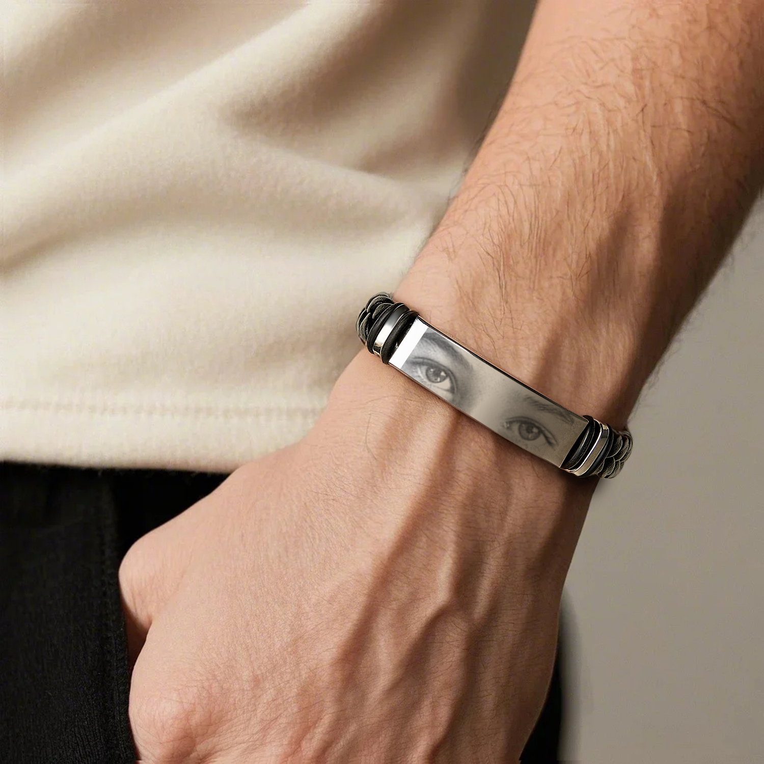 Personalisiertes Armband Mit Augenbild Für Männer, Individuell Graviert, Menschen, Augen, Paar - soufeelde