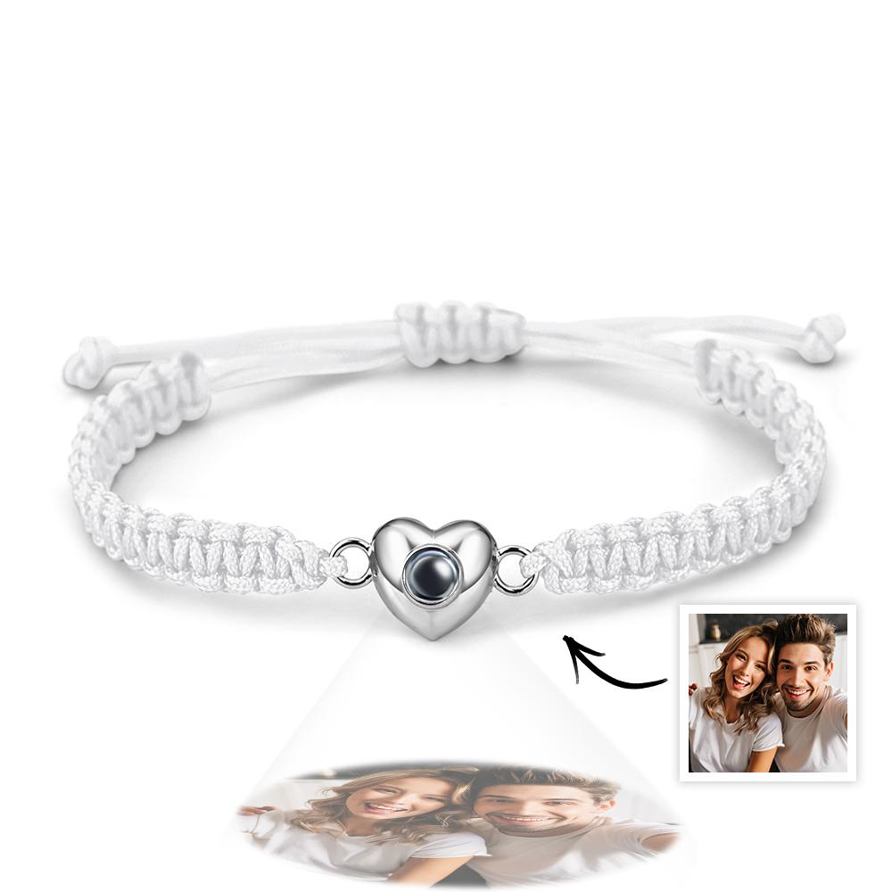 Benutzerdefiniertes, Schlichtes, Modisches Schwarzes Seil-armband Mit Bildprojektion In Herzform - soufeede